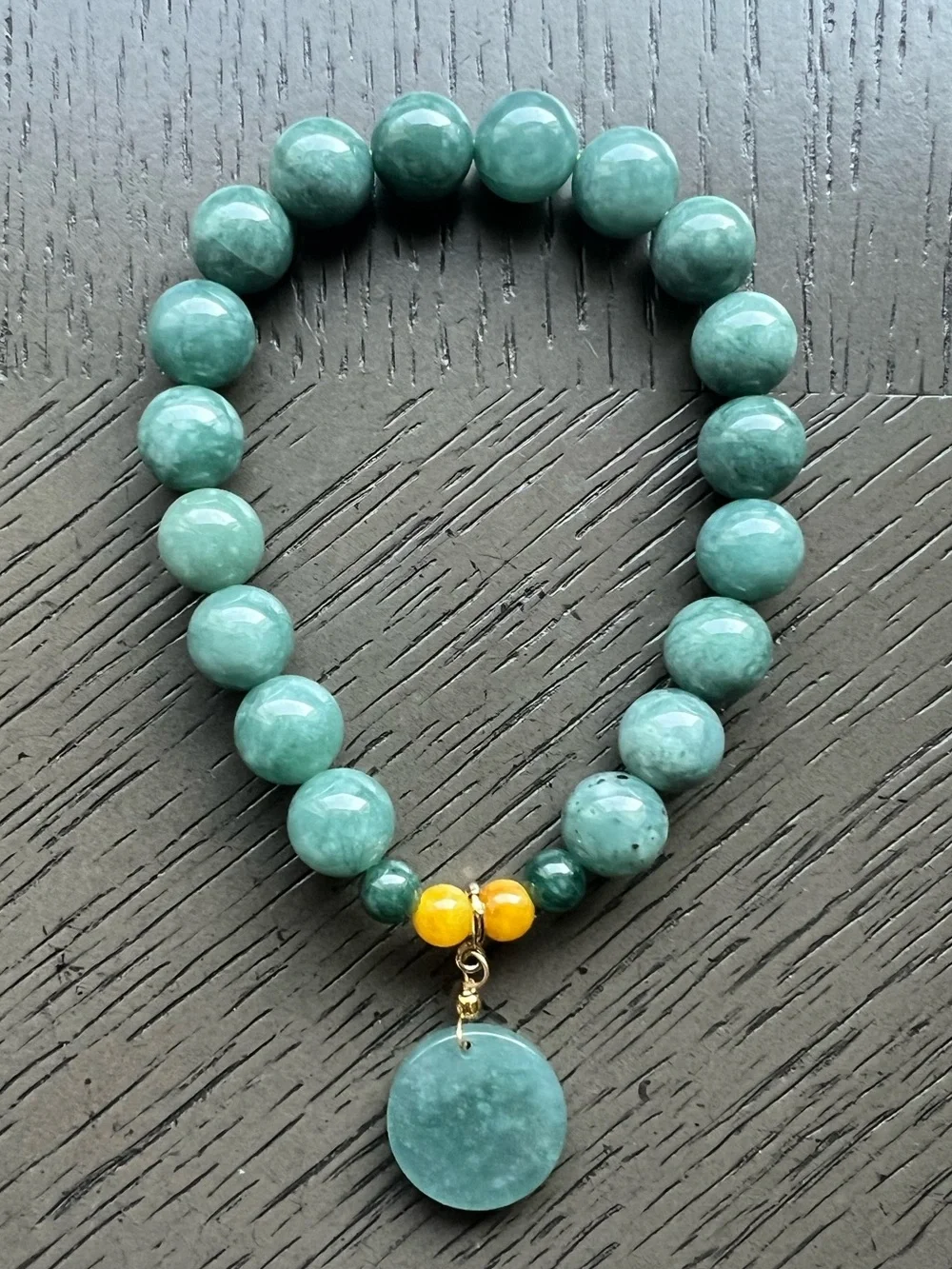 Blue water jade with charm bracelet 10mm SIZE 7’